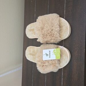NWT Coface Cream Open Toe Slippers Size 9